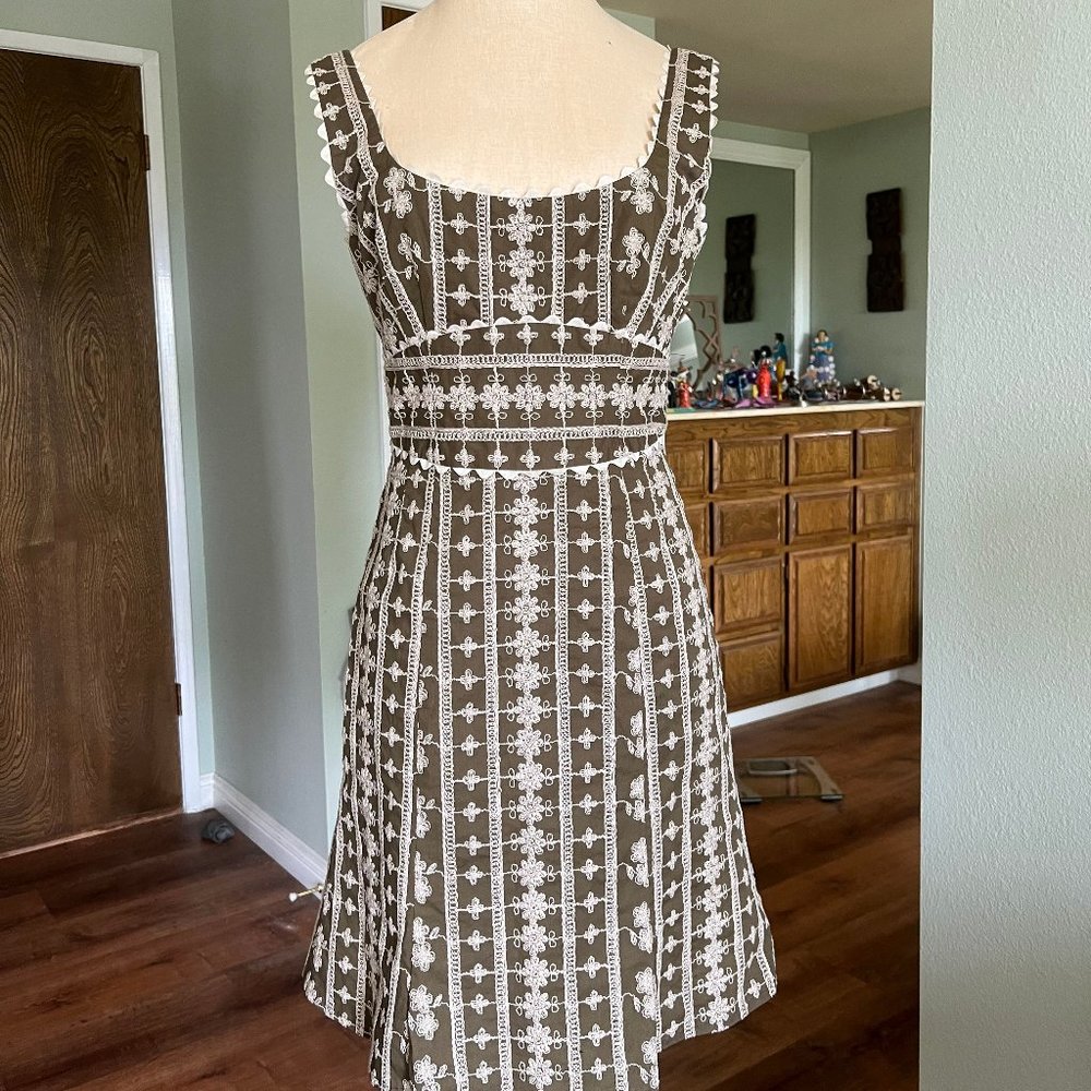 Nanette Lepore Brown and White Floral-Striped Midi Dress
